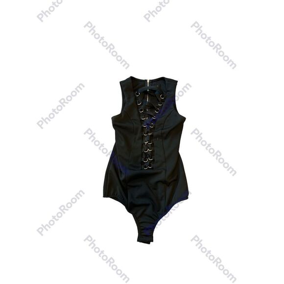 Nude apparel co black tie front bodysuit with zipper back - Picture 2 of 6